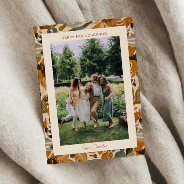 Boho höst Terrakotta Blommig Foto Vänner Thanksgiv Julkort (Skapare uppladdad)