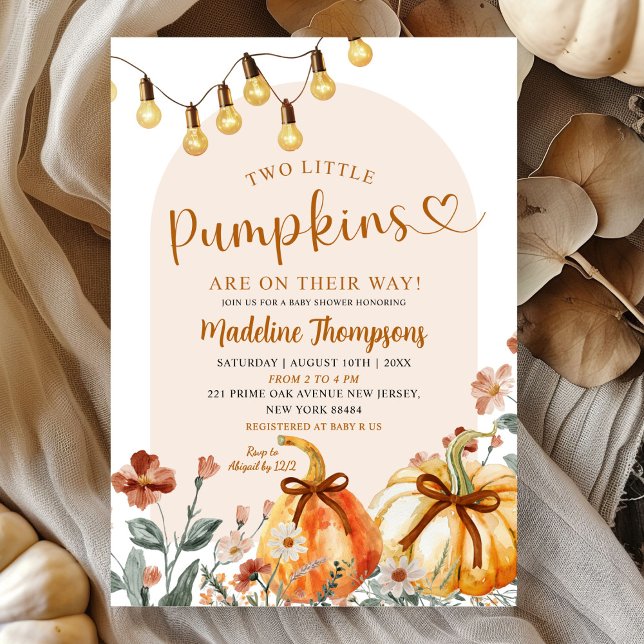 Boho höst Två små pumpor gemensam baby shower Inbjudningar (Skapare uppladdad)