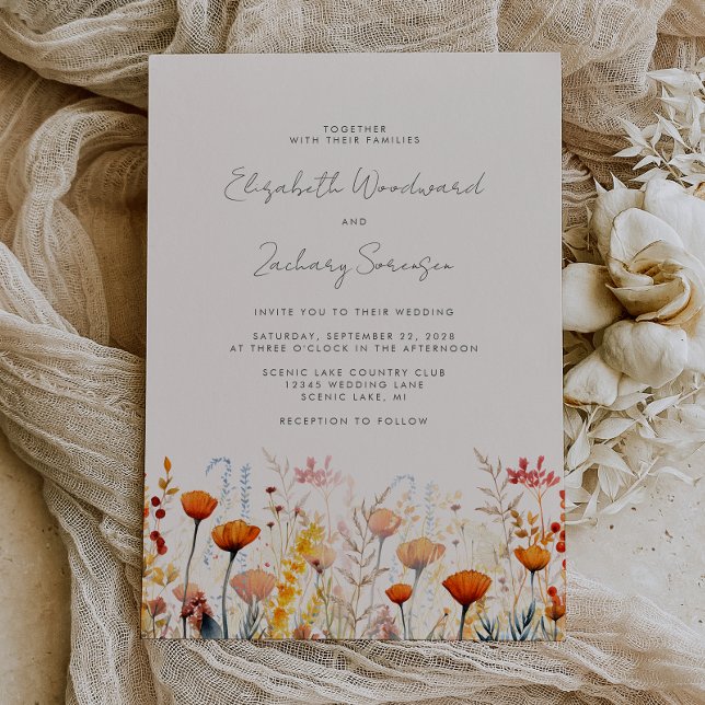 Boho höst vilda blommor akvarell blommande bröllop inbjudningar (Skapare uppladdad)