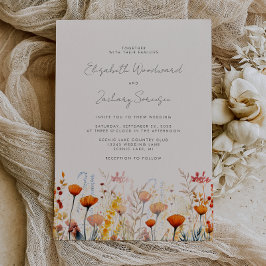 Boho höst vilda blommor akvarell blommande bröllop inbjudningar