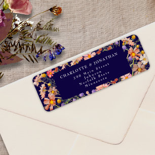 Boho höst vilda blommor blommande marinblå bröllop returadress etikett