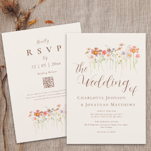 Boho Höst Vilda Blommor Blommig QR-kod Inbjudningar