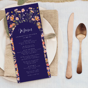 Boho höst vilda blommor blomster valv marinblå brö meny