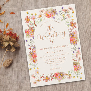 Boho Höst Vilda Blommor Bränt Orange Bröllop Inbjudningar