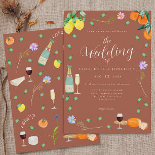 Boho Höst Vilda Blommor Citrus Terrakotta Bröllop Inbjudningar