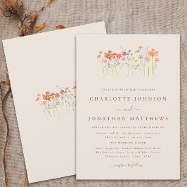 Boho Höst Vilda Blommor Terrakotta Beige Bröllop Inbjudningar