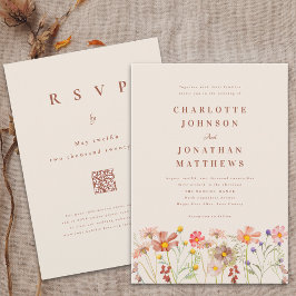 Boho Höst Vilda Blommor Terrakotta Beige Bröllop Inbjudningar