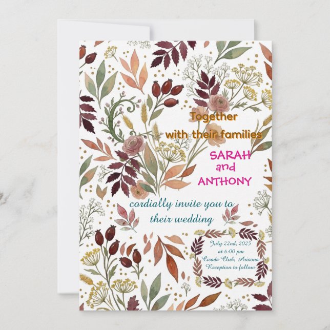 Boho höst- vildblomma bröllopsinbjudan inbjudningar (Framsida)