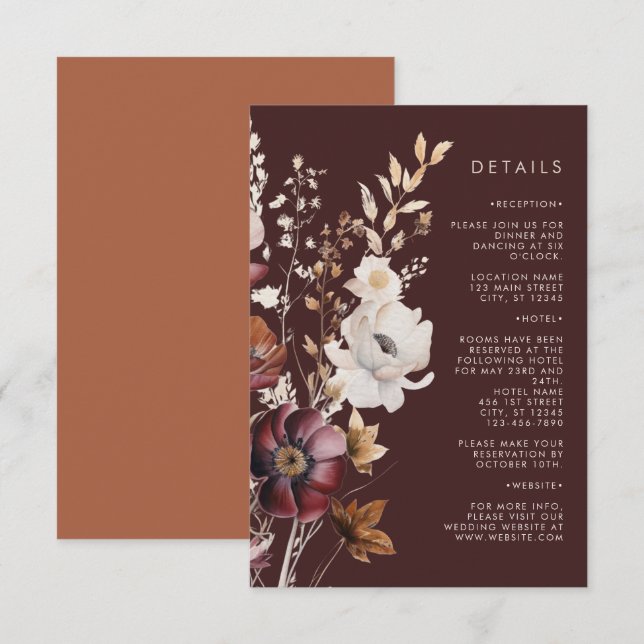 Boho Höst Vildblomma Brun Bröllop Tilläggskort (Fram/baksida)