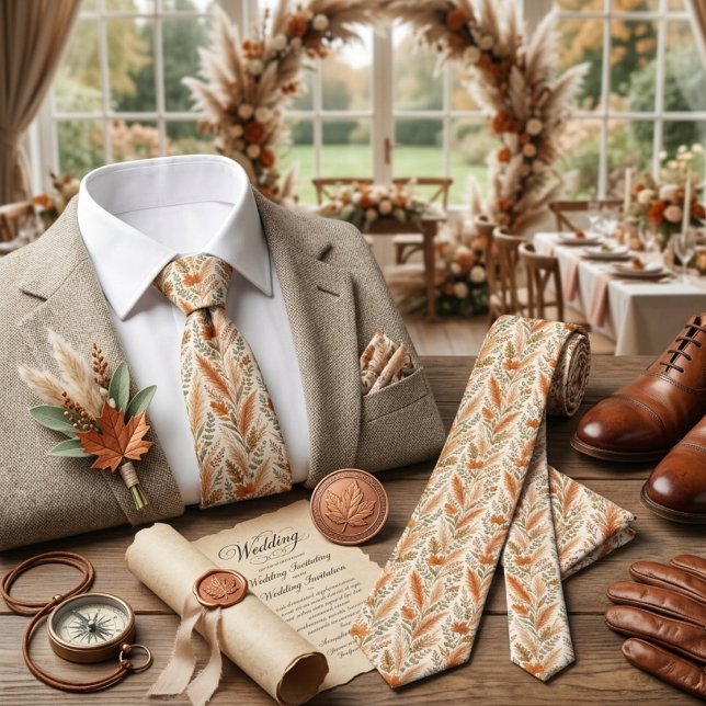 Boho höstblomma Pampas gräs Botanisk Bröllop Slips (Skapare uppladdad)