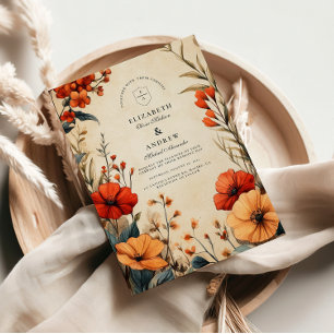 Boho höstblommig bröllop inbjudningar