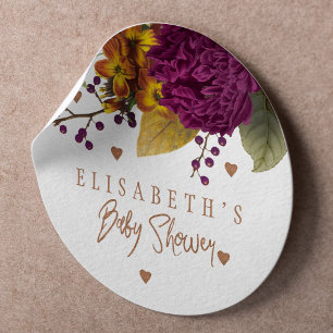 Boho höstblommig könsneutral baby shower-fest runt klistermärke