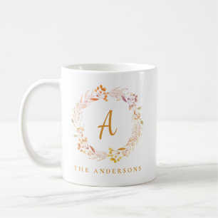 Boho höstblommig krans Personligt namn Kaffemugg