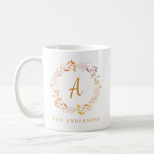 Boho höstblommig krans | Personligt namn  Kaffemugg (Vänster)