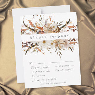 Boho höstblommig neutral lantlig bröllop OSA kort