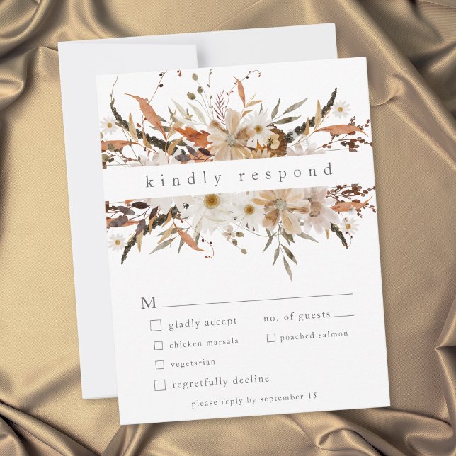 Boho höstblommig neutral lantlig bröllop OSA kort (Boho Fall Floral Neutral Rustic Wedding RSVP Card)