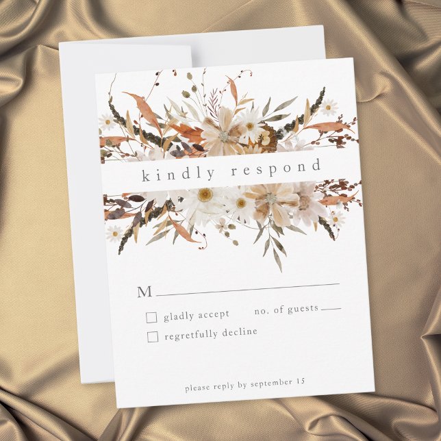 Boho höstblommig neutral lantlig bröllop OSA kort (Boho Fall Floral Neutral Rustic Wedding RSVP Card)