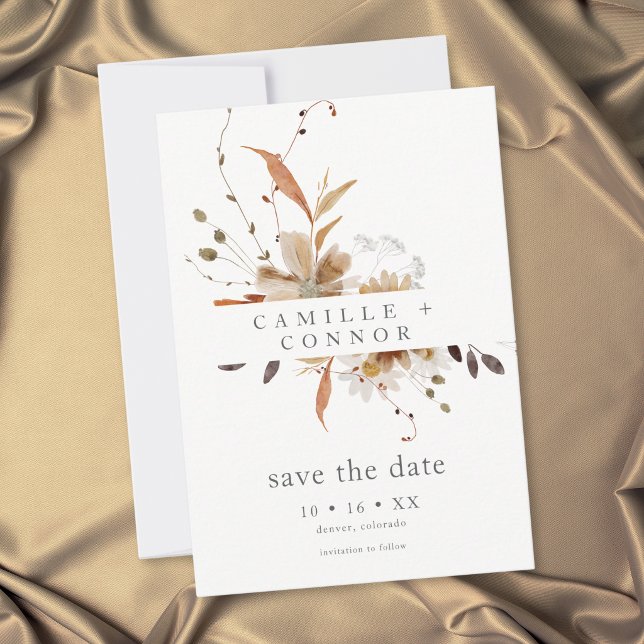 Boho höstblommig neutral lantlig bröllop spara datumet (Boho Fall Floral Neutral Rustic Wedding Save The Date)