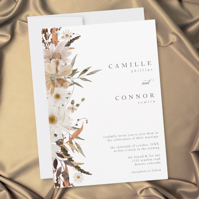 Boho höstblommig neutral rustik bröllop inbjudningar (Boho Fall Floral Neutral Rustic Wedding Invitation)