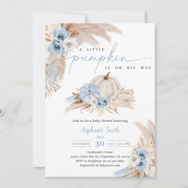 Boho höstblommig Pampasgräs Baby Shower Inbjudningar (Framsida)