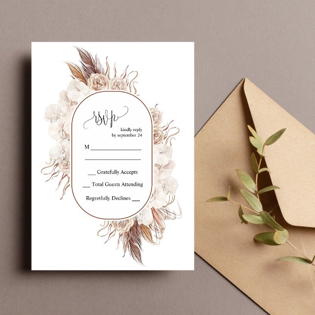 Boho Höstblommor Bröllop RSVP-kort Inbjudningar (Boho fall flowers RSVP card adds warm rustic charm while guiding guest responses.)