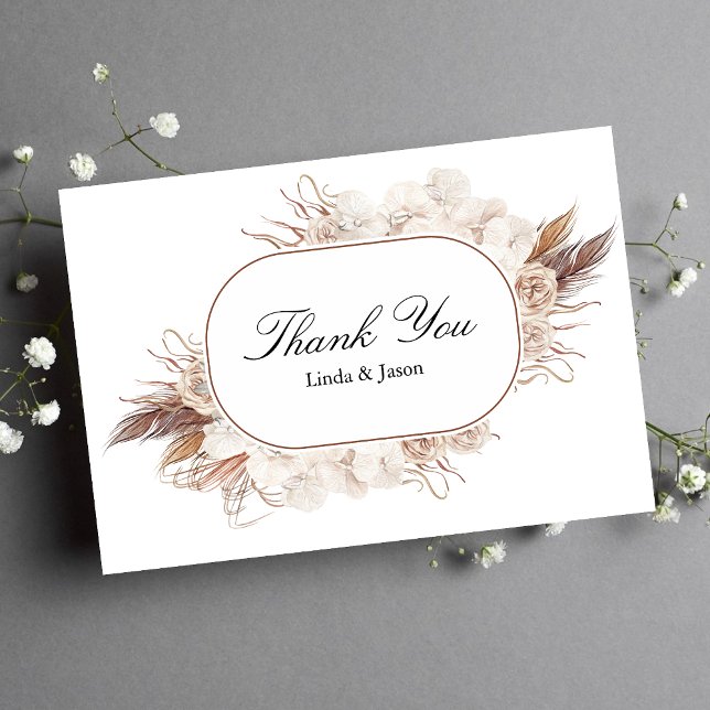 Boho Höstblommor Bröllop Tacksamhetskort Inbjudningar (Boho fall flowers thank you card adds warm gratitude and seasonal charm to wedding thanks.)