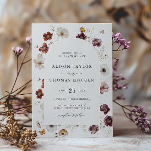 Boho höstblommor bröllopsbåge inbjudningar