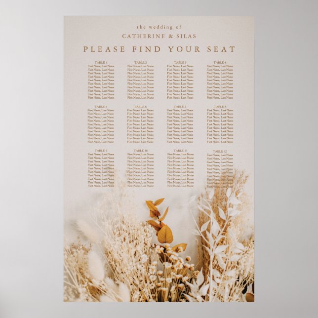 Boho höstblommor Bröllopsplatskarta Poster (Framsidan)