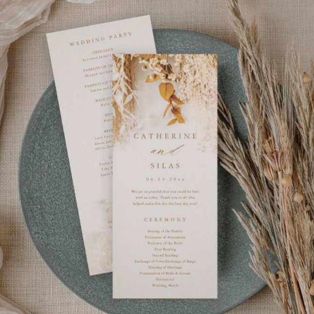 Boho höstblommor Bröllopsprogram Inbjudningar (Boho floral fall wedding programs.)