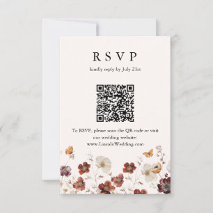 Boho höstblommor fjäril bröllop QR-kod RSVP OSA Kort