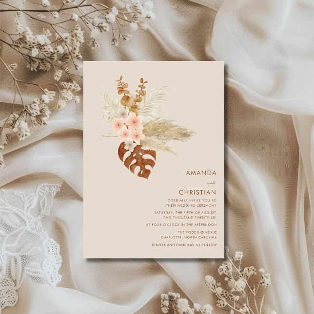 Boho höstblommor rustik utomhusbröllop inbjudningar (Boho Fall Flowers Rustic Outdoor Wedding Invitation)
