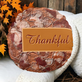 Boho-höstens skript, rustik orange tack, brodery rund kudde