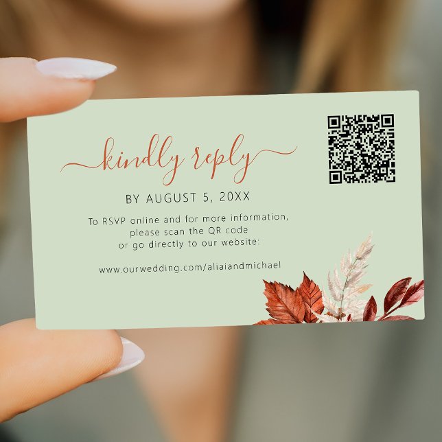 Boho höstflora, sagegrön bröllops-rsvp online tilläggskort (Skapare uppladdad)