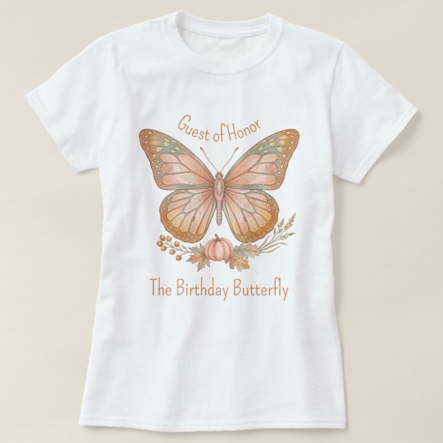 Boho höstpumpa födelsedag fjäril t-shirt (Design framsida)