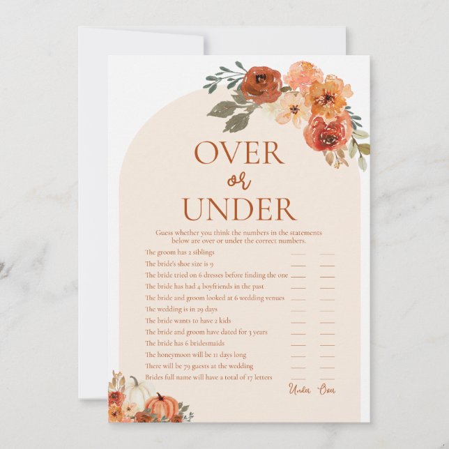 Boho höstpumpa över eller under bröllopsdusch spel inbjudningar (Framsida)
