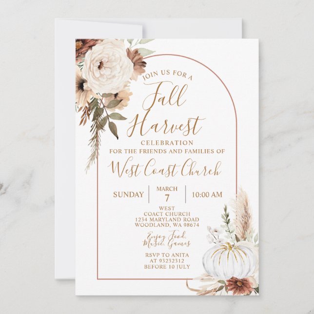 Boho höstskörd pumpa, höstfest community inbjudningar (Framsida)