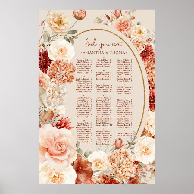 Boho höstträdgårdsspices orange rust Alphabetical Poster (Framsidan)