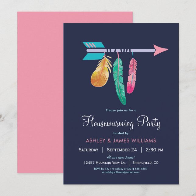 Boho Houseuppvärmningspartiets inbjudan (Fram/baksida)