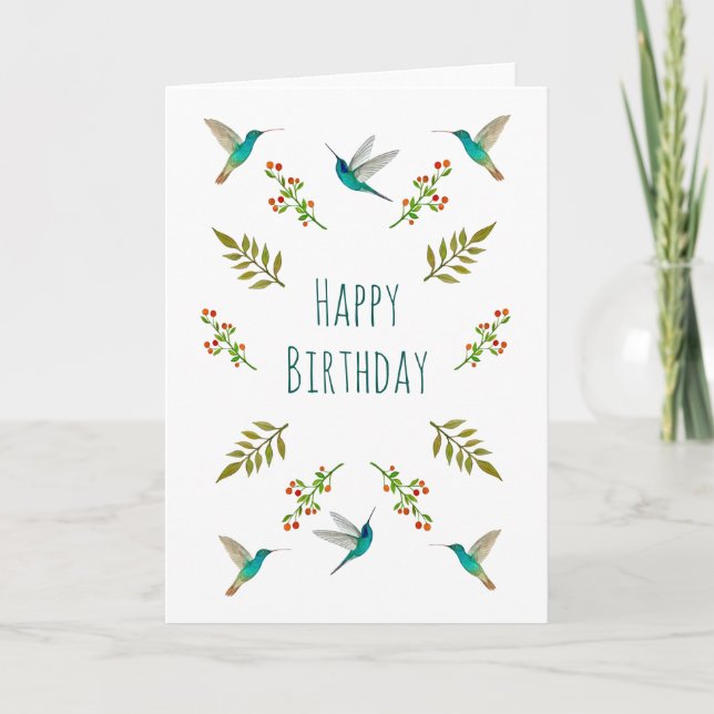Boho Hummingbird Birthday Card Kort (Framsida)