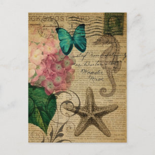 boho Hydrangea butterfly starfish Fransk Botanica Vykort