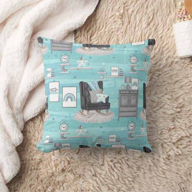 Boho i Neutralter med Blues and Grays Kudde (Filt)