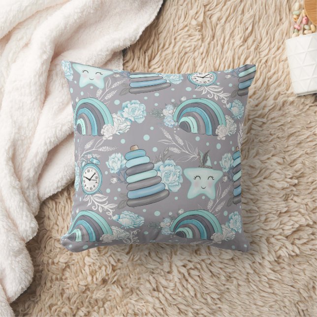 Boho i Neutralter med Blues and Grays Nursery Kudde (Filt)