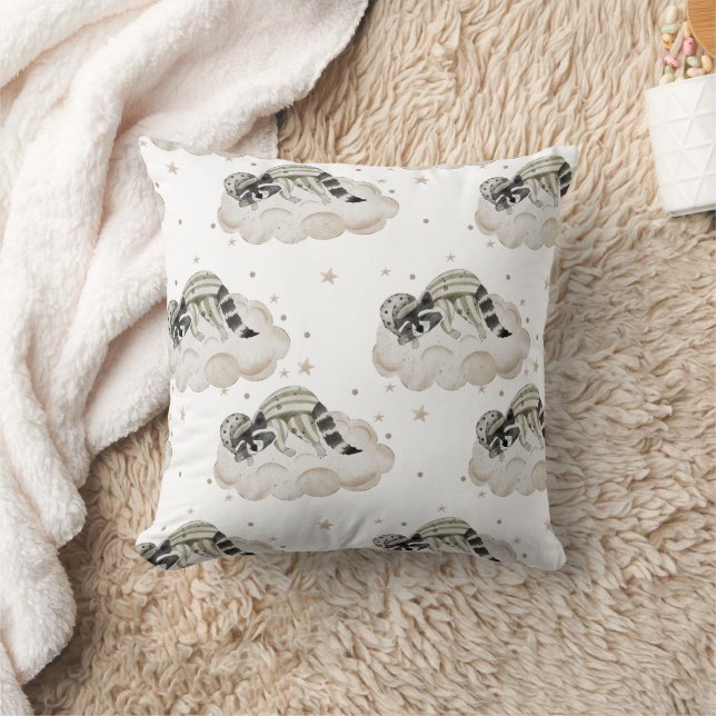 Boho i Neutralter: Spipande Baby Raccoon Nursery Kudde (Filt)