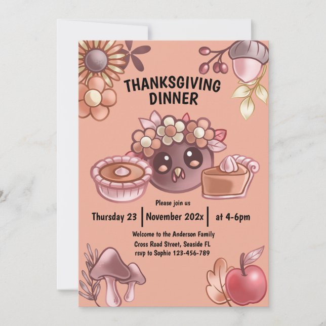 Boho i varmt färg Thanksgiving Middag Inbjudningar (Framsida)