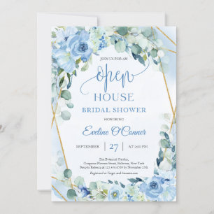 Boho Ice blue blommigt eucalyptus & guld Open Hous Inbjudningar