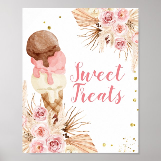 Boho Ice Cream vattencolor Sweet Treats-tecken Poster (Framsidan)