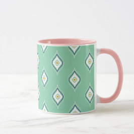 Boho Ikat Grönt mönster Cute färg matchande Rosa Mugg