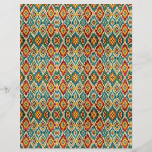 Boho Ikat Scrapbookpapper – Senapsgul & Teal