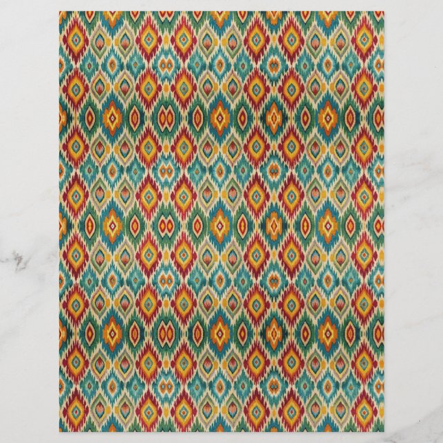 Boho Ikat Scrapbookpapper – Senapsgul & Teal  (Framsida)