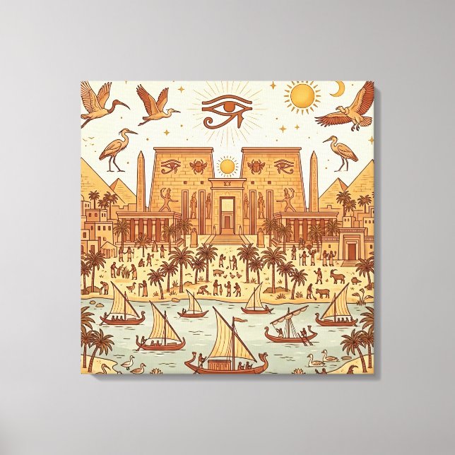 Boho illustration av forntida egyptisk stad - Terr Canvastryck (Framsida)